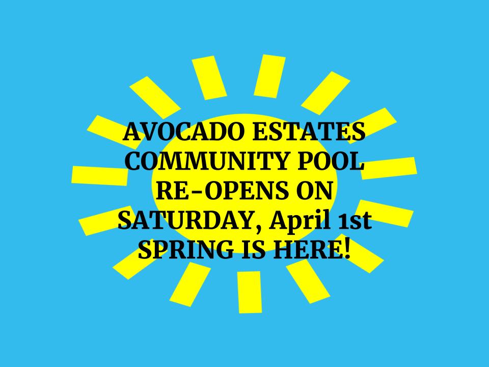 Block drawing of sun on blue sky with message that pool reopens on Saturday, 4/1/2017